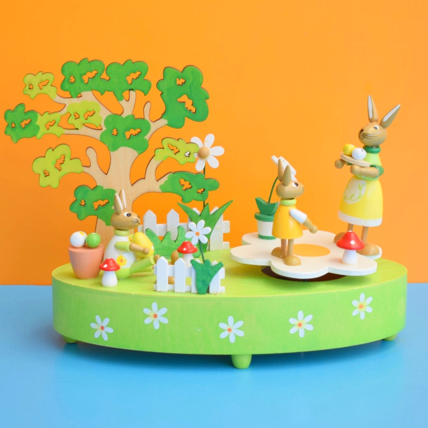 Vintage 1990s German Wooden Musical Easter Display- Erzgebirge Style Toy by Vintage