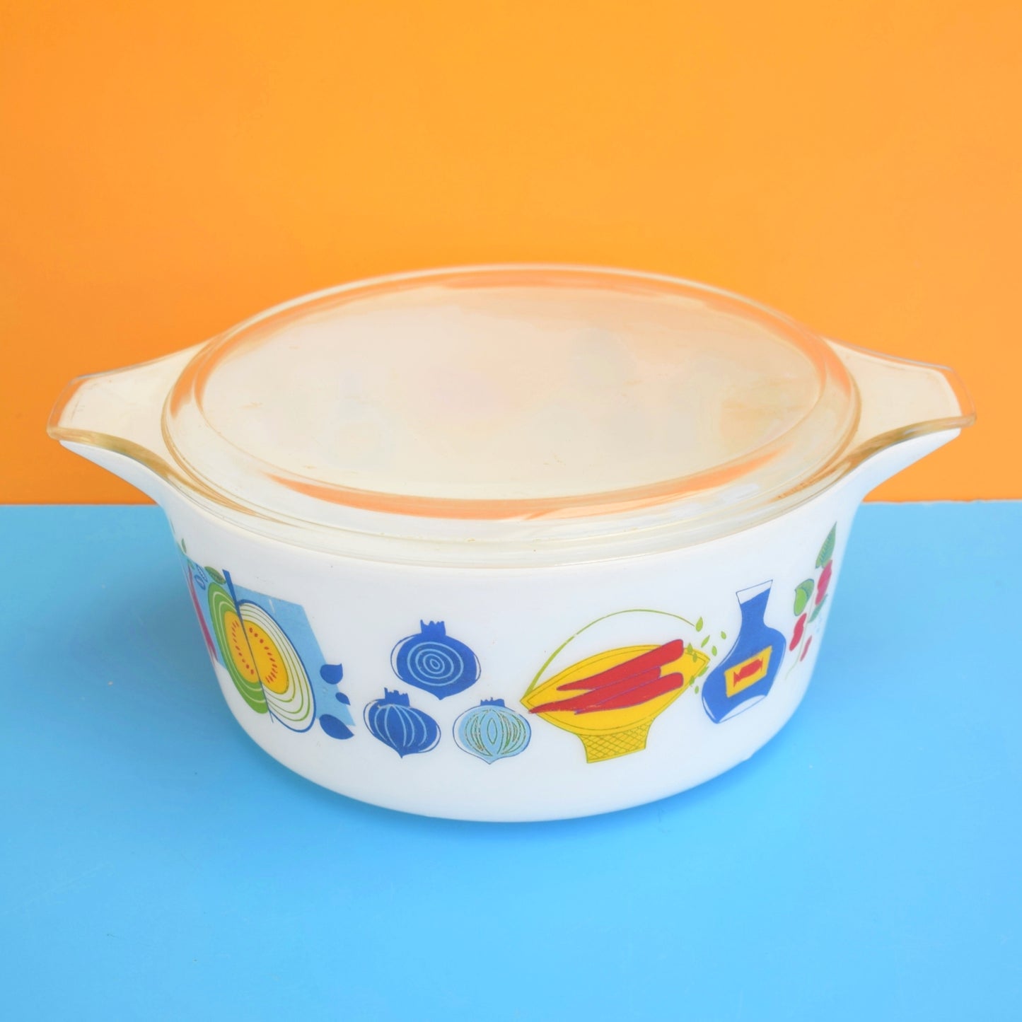 Vintage 1960s Pyrex Fiesta Large Casserole Dish & Lid
