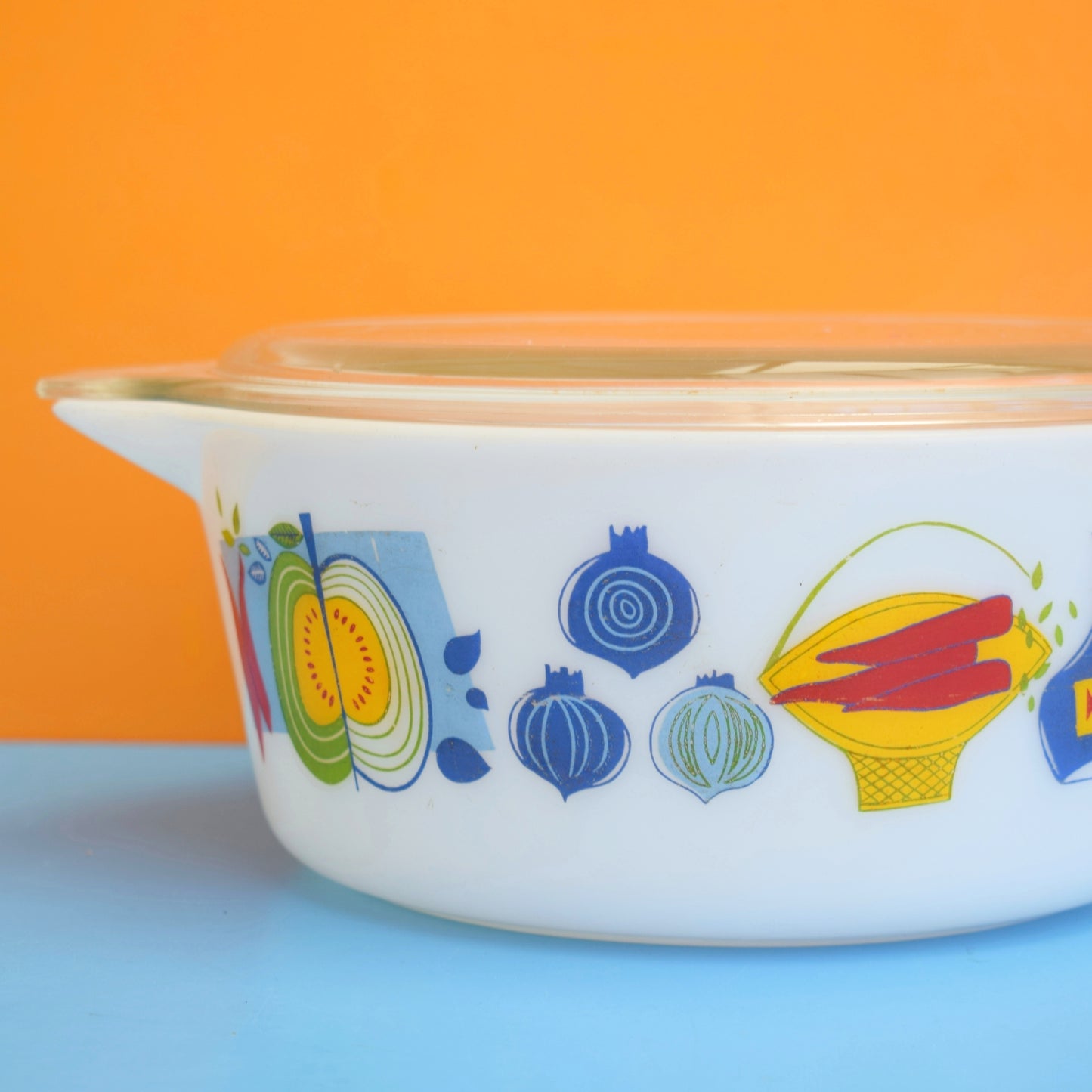 Vintage 1960s Pyrex Fiesta Large Casserole Dish & Lid