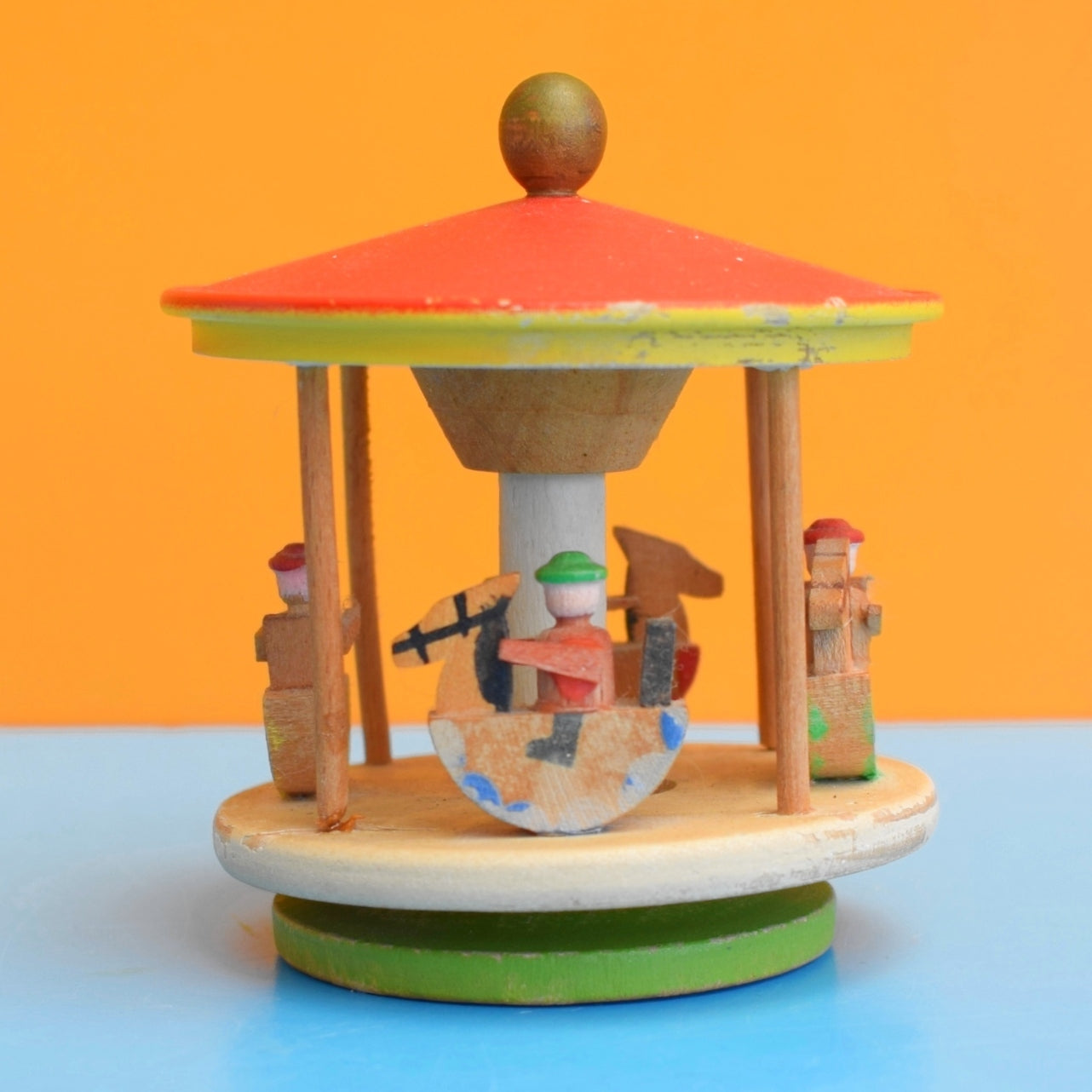 Vintage 1950s German Wooden Merry Go Round Erzgebirge Toy .