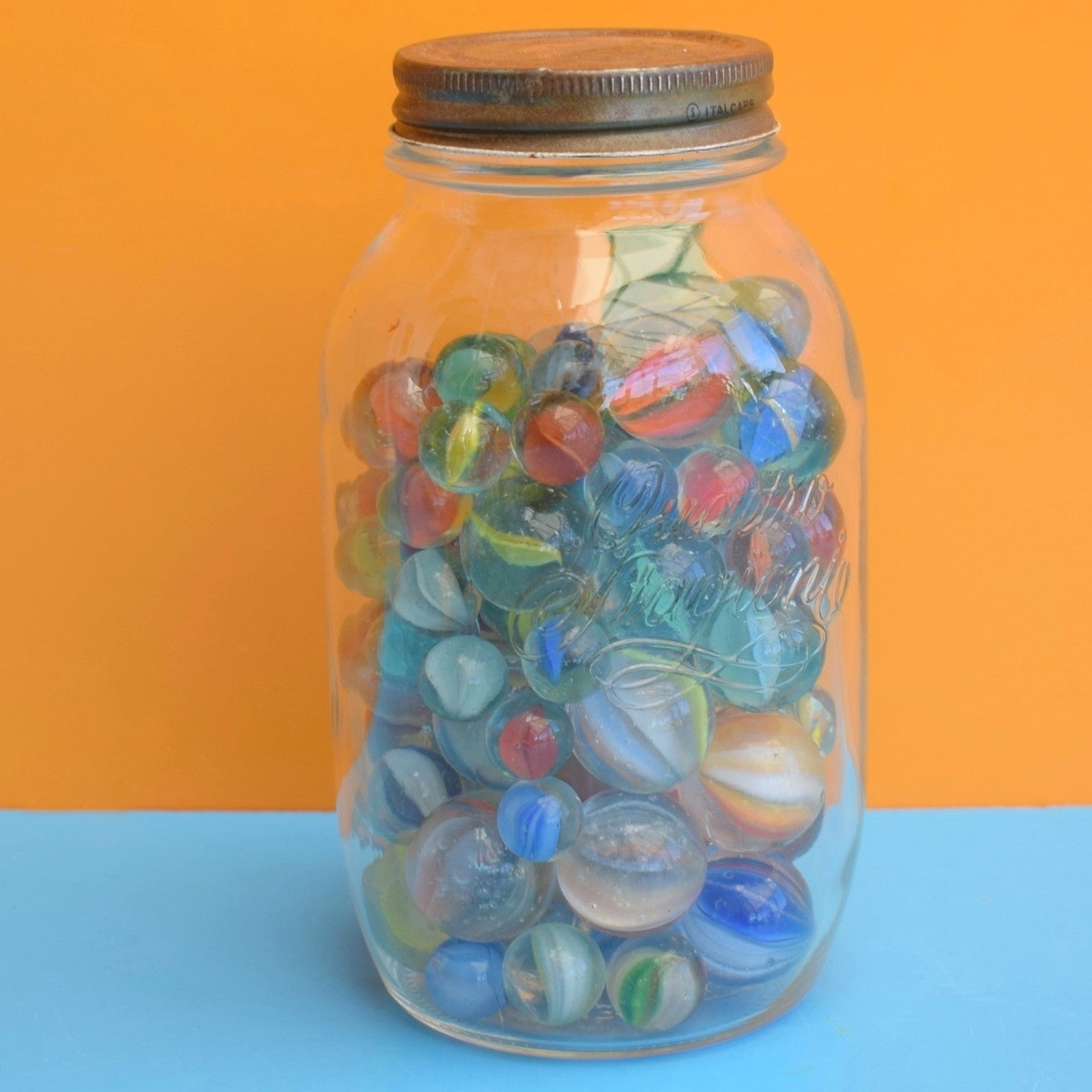 Vintage 1970s Glass Marbles - & Jar by Pineapple Retro