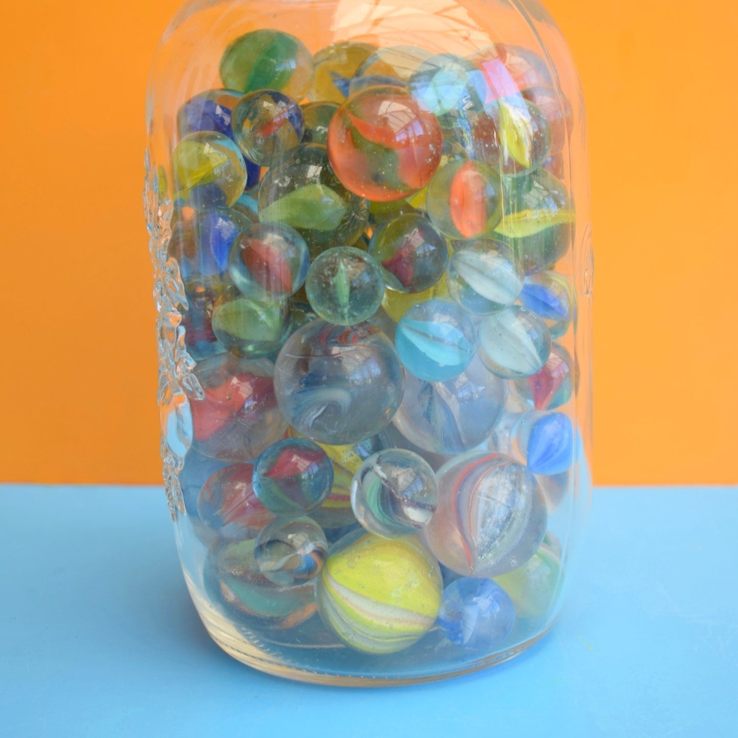Vintage 1970s Glass Marbles - & Jar by Pineapple Retro