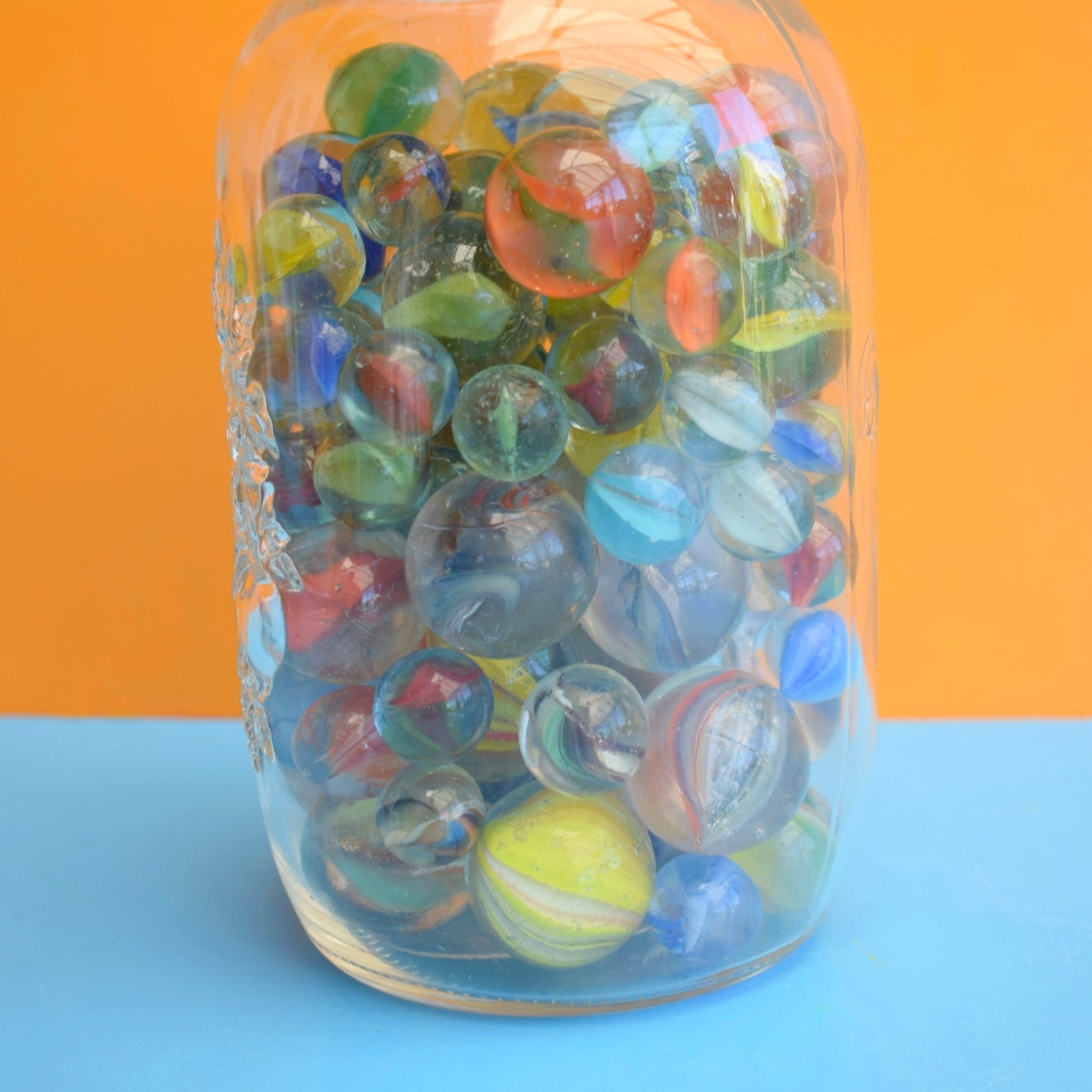 Vintage 1970s Glass Marbles - & Jar by Pineapple Retro