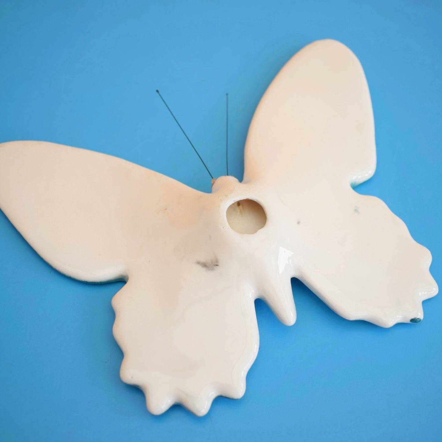 Vintage 1960s Ceramic Wall Butterfly - Teal