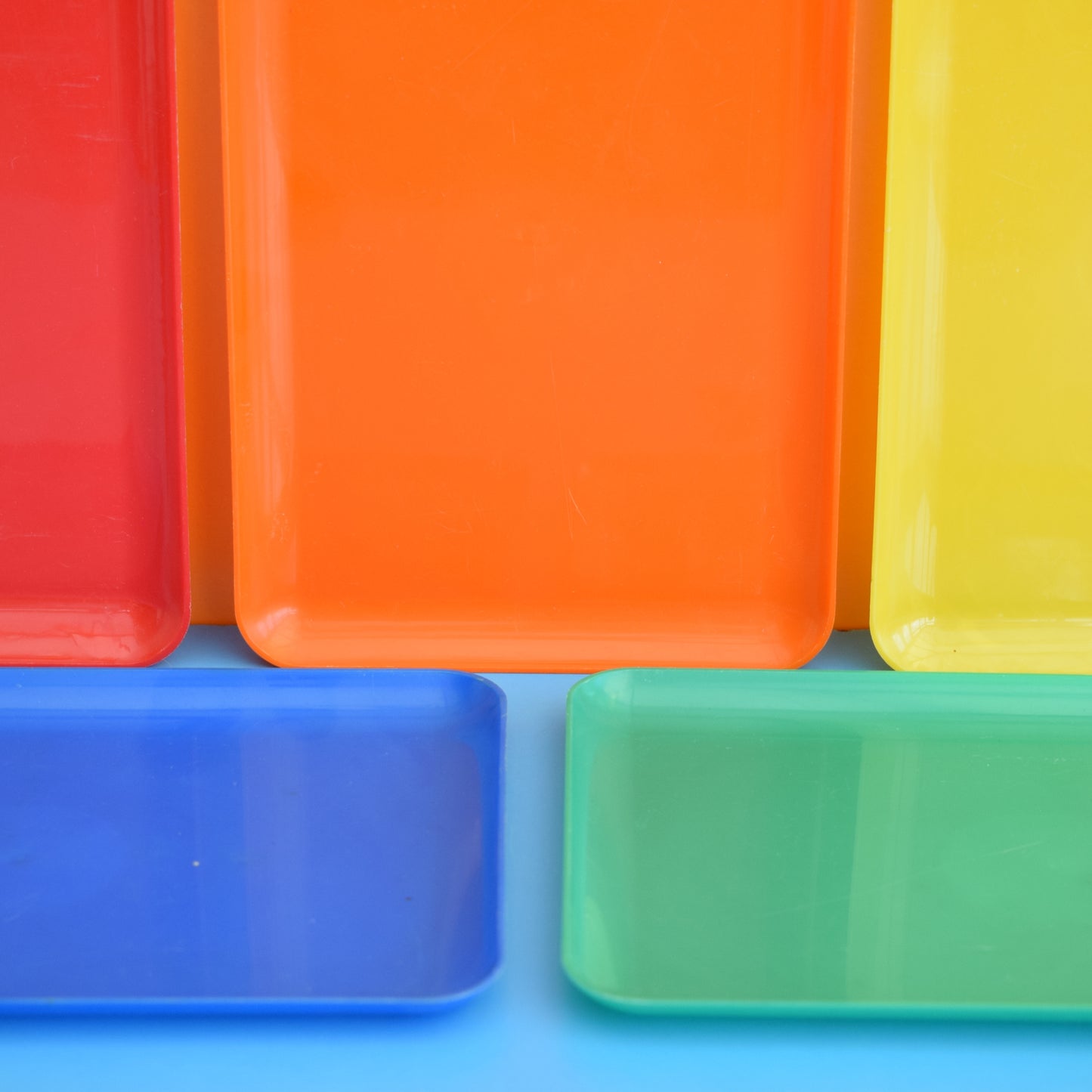 Vintage 1970s Rainbow Plastic Plates/ Small Trays