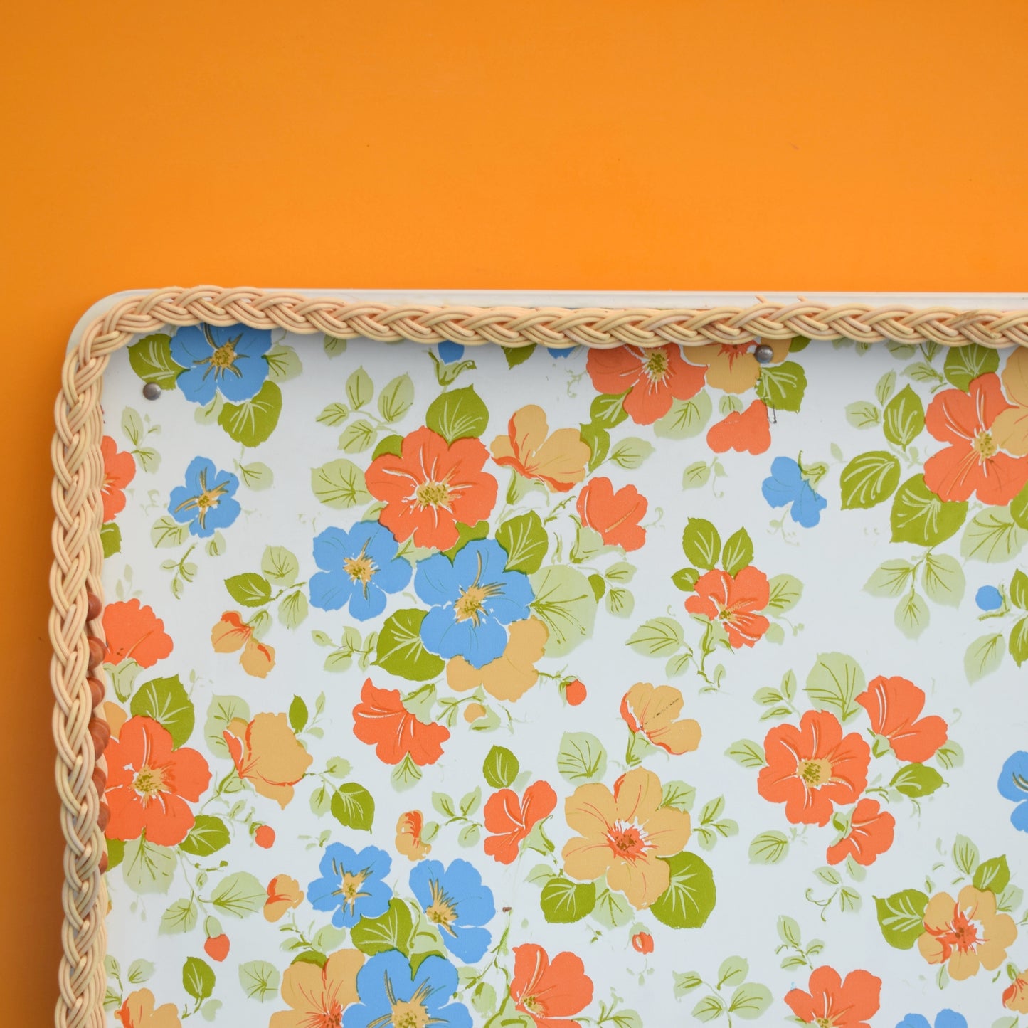 Vintage 1960s Folding Low Table - Nasturtiums - Blue & Orange