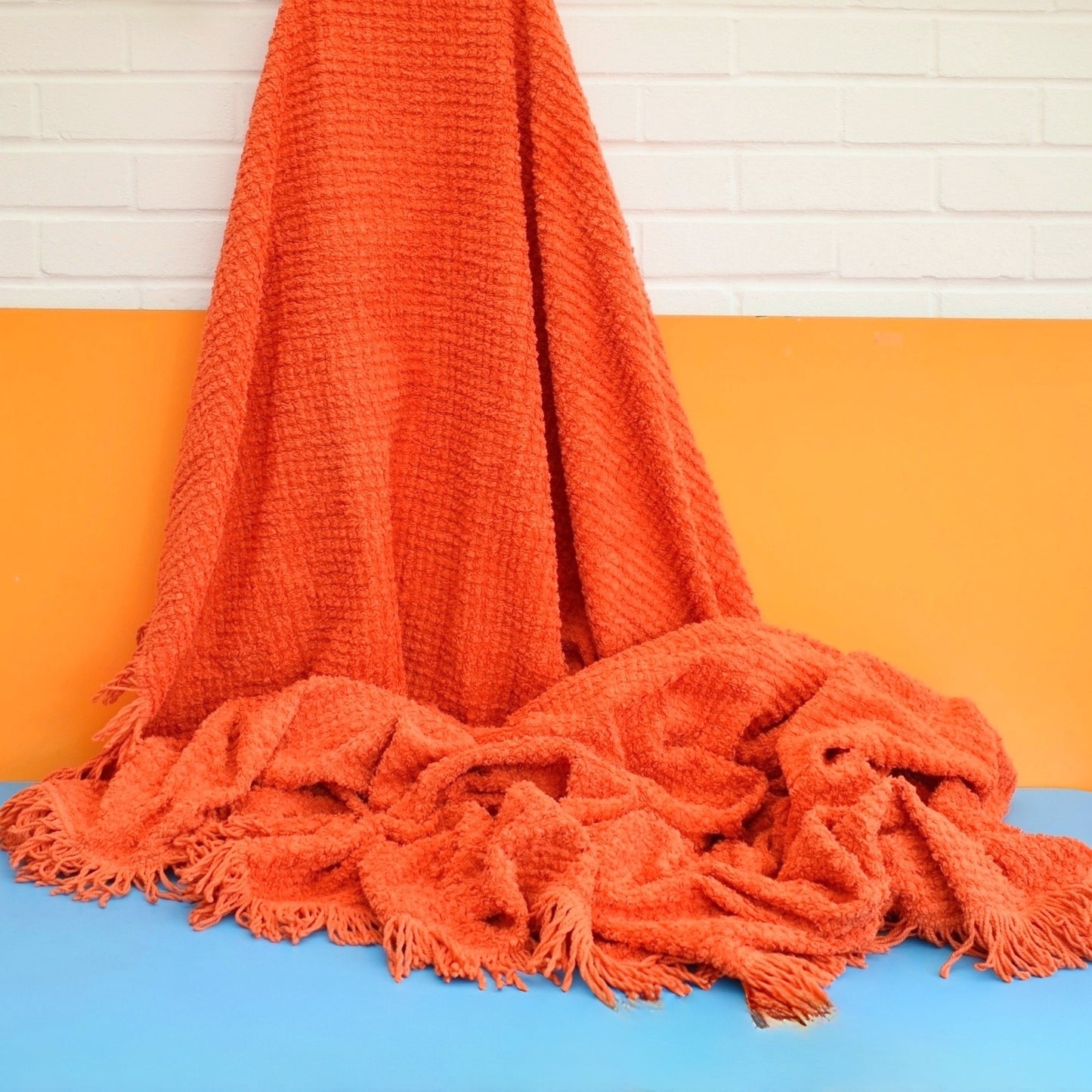 Vintage 1960s Double Bed Cover - Orange Candlewick Bedspread