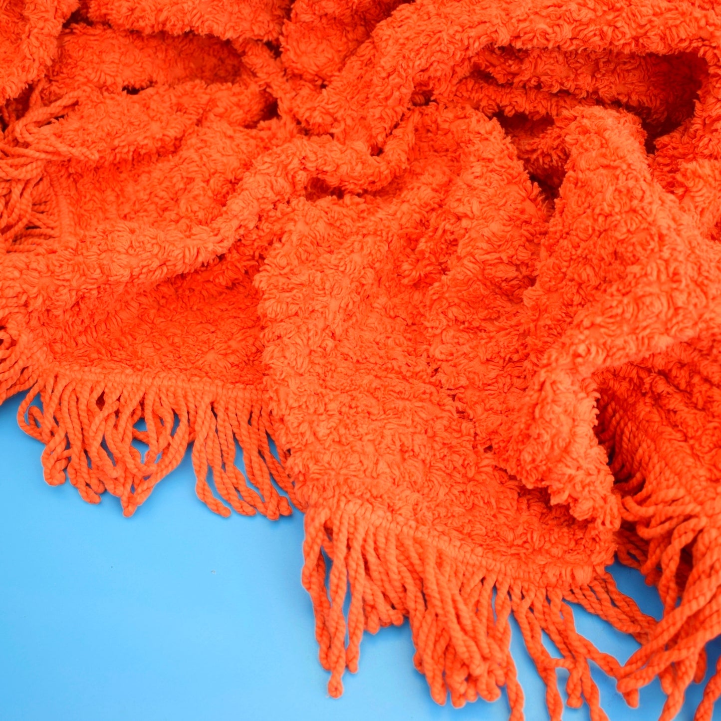 Vintage 1960s Double Bed Cover - Orange Candlewick Bedspread