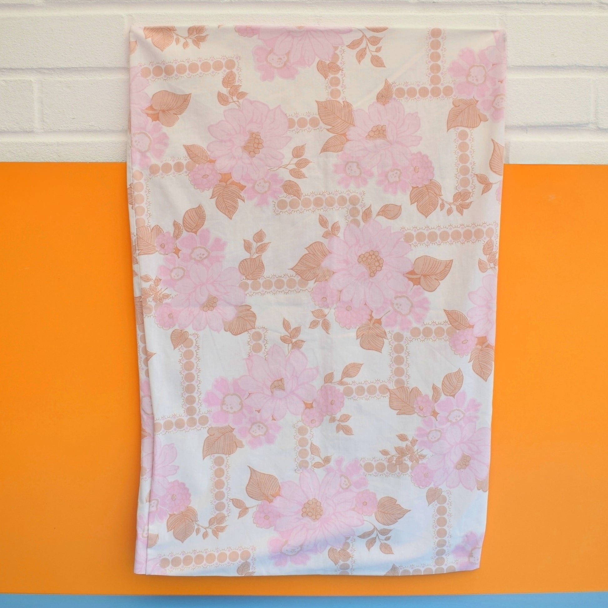 Vintage 1960s Pillowcases - Flower Power - Electric Peach / Pink by Vintage