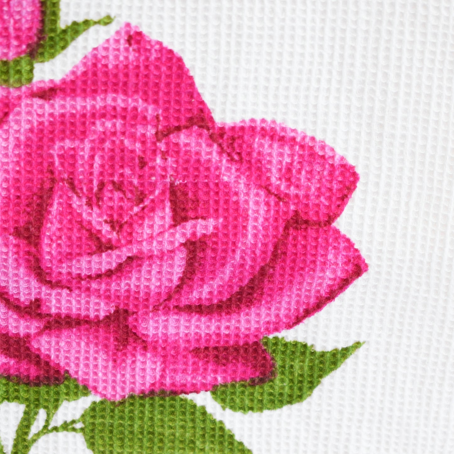 Vintage 1960s Tea Towel - Pink Roses - Waffle Texture