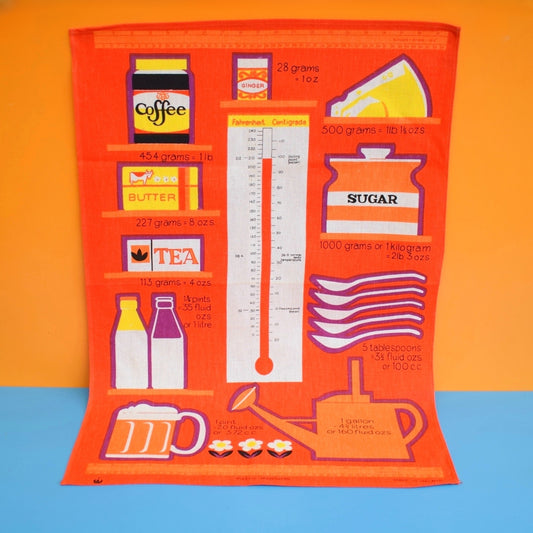 Vintage 1970s Tea Towel - Metric Measurements - Vibrant by Pineapple Retro