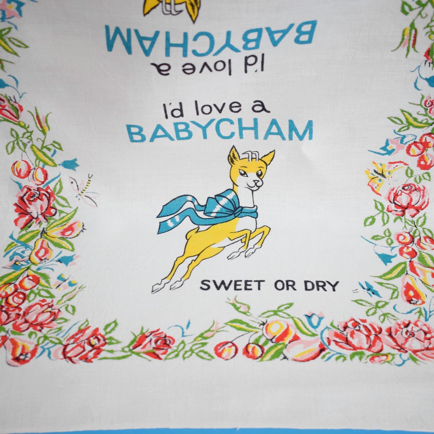 Vintage 1960s Cotton Tea Towel - Babycham