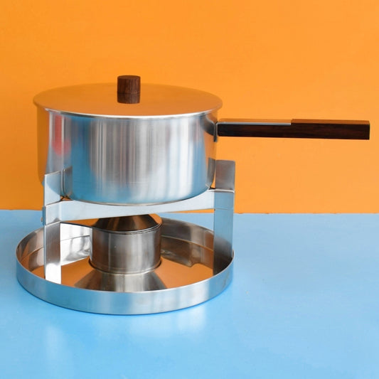 Vintage 1960s Stainless Steel Stelton Danish Fondue Set - Cylinder Line