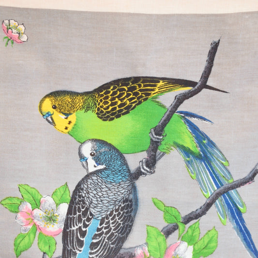Vintage 1960s Tea Towel - Budgies - Grey by Vintage