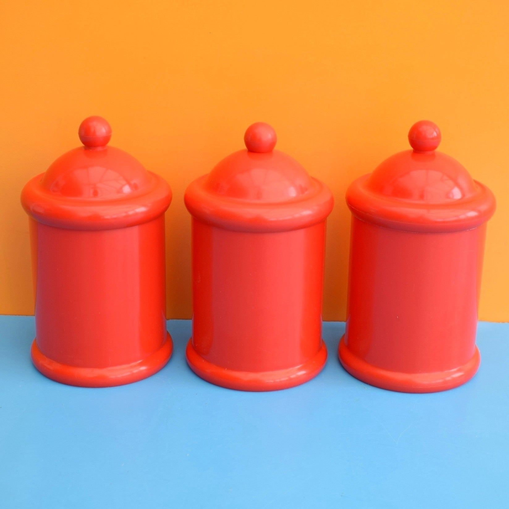 Vintage 1970s Plastic Storage Canisters - Working Kitchen- Habitat - Red x3 by Vintage