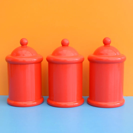 Vintage 1970s Plastic Storage Canisters - Working Kitchen- Habitat - Red x3