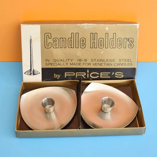 Vintage 1970s Stainless Steel Price's Candle Holders - Boxed