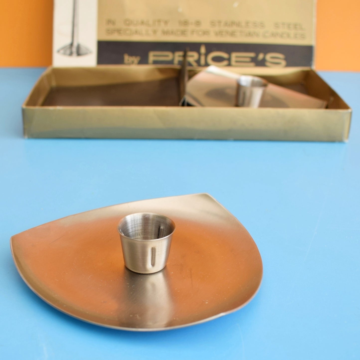Vintage 1970s Stainless Steel Price's Candle Holders - Boxed