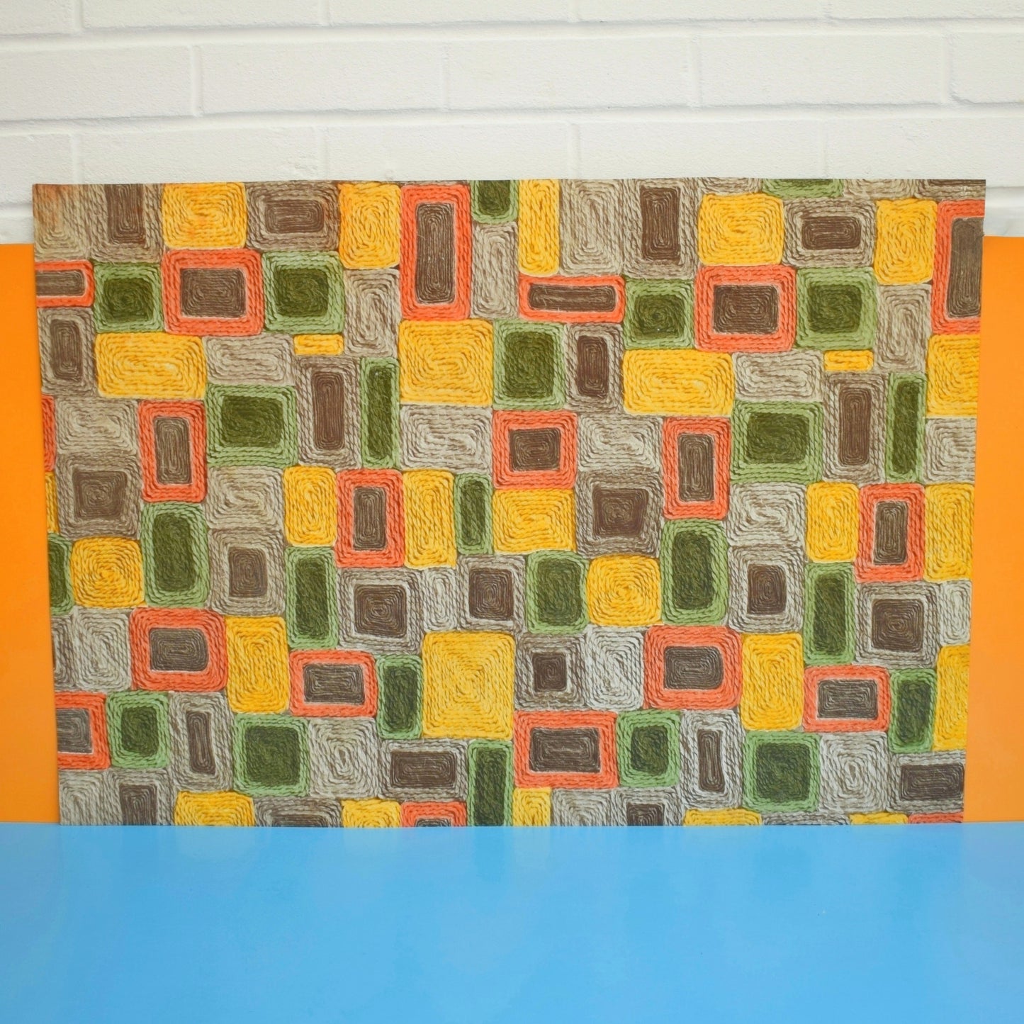 Vintage 1970s Lino Piece- Door Mat - Orange, Green & Yellow by Pineapple Retro