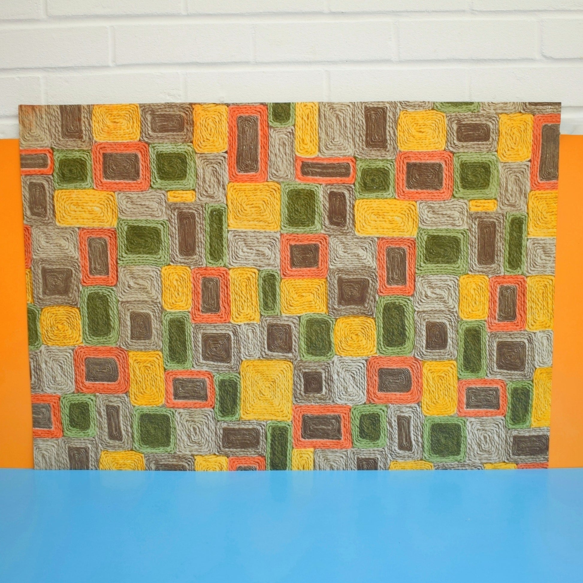 Vintage 1970s Lino Piece- Door Mat - Orange, Green & Yellow by Pineapple Retro