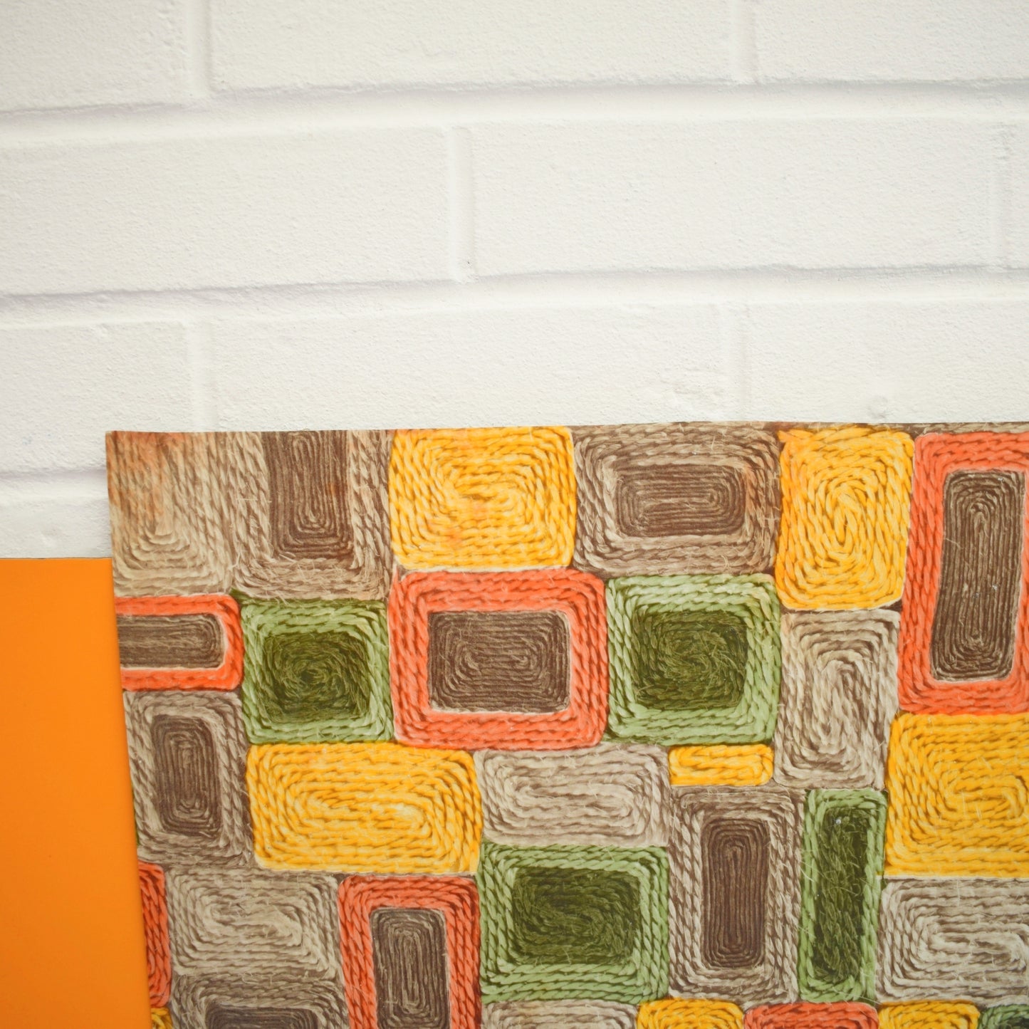 Vintage 1970s Lino Piece- Door Mat - Orange, Green & Yellow by Pineapple Retro