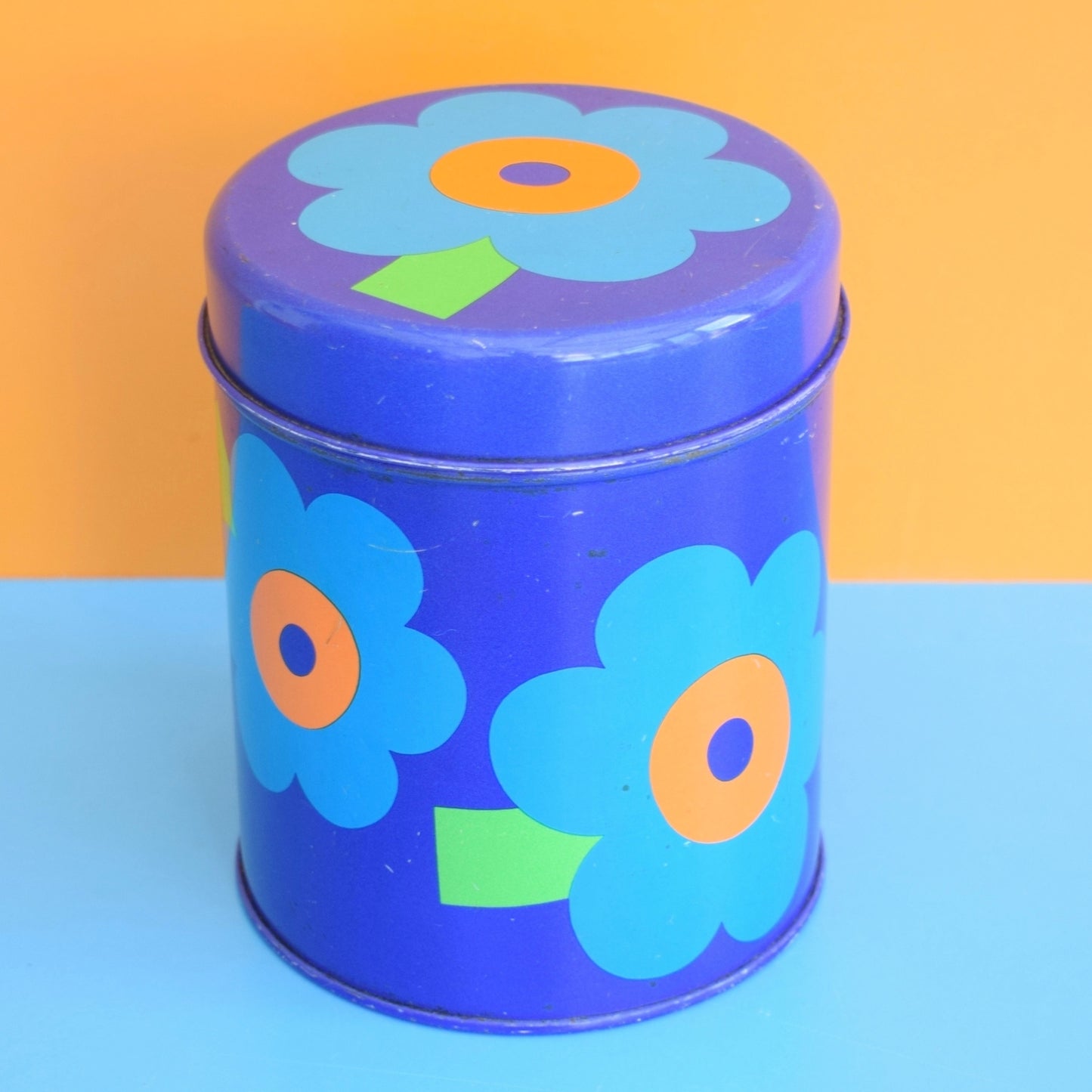 Vintage 1970s Laurids Lonborg Flower Power Tin - Blue
