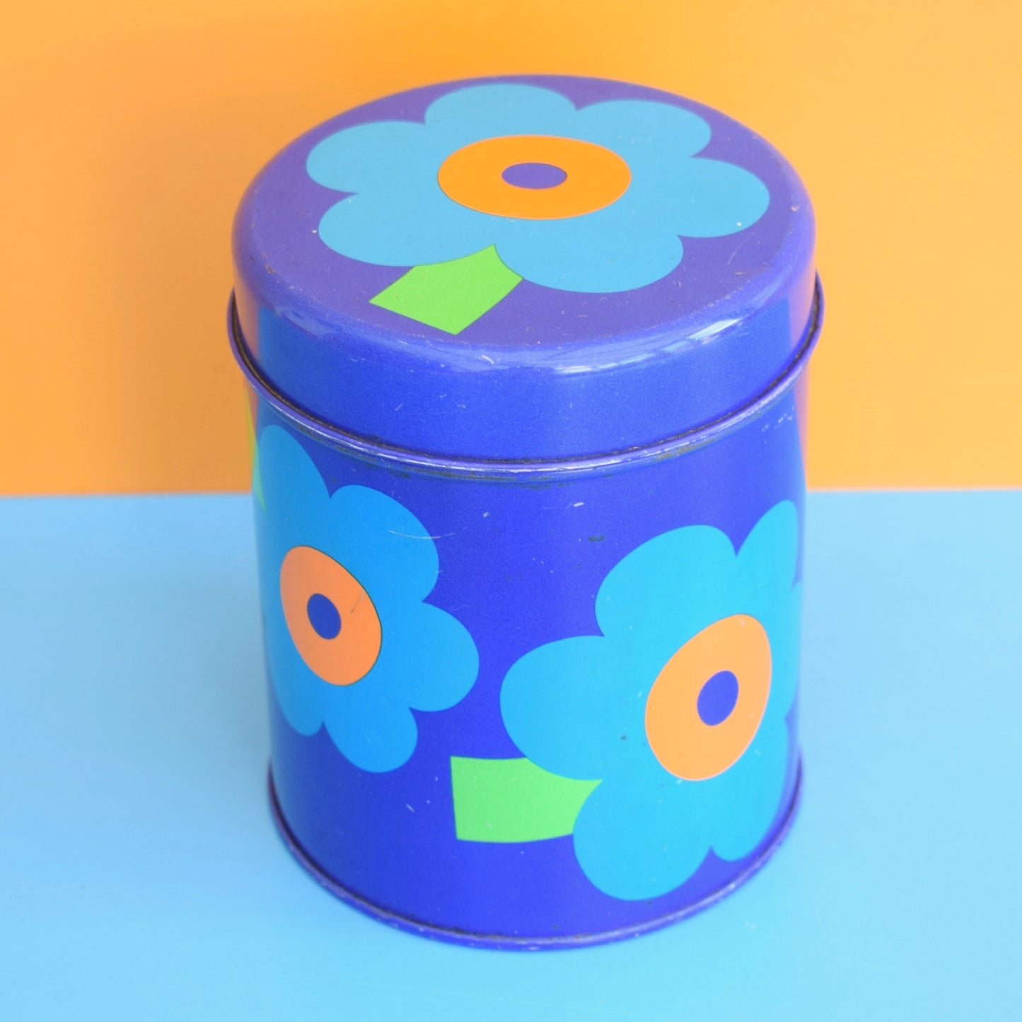 Vintage 1970s Laurids Lonborg Flower Power Tin - Blue