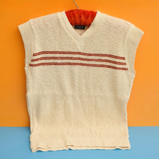 Vintage 1970s Tank Tops - Knitted - Cream / Rusty Red / Ochre by Vintage