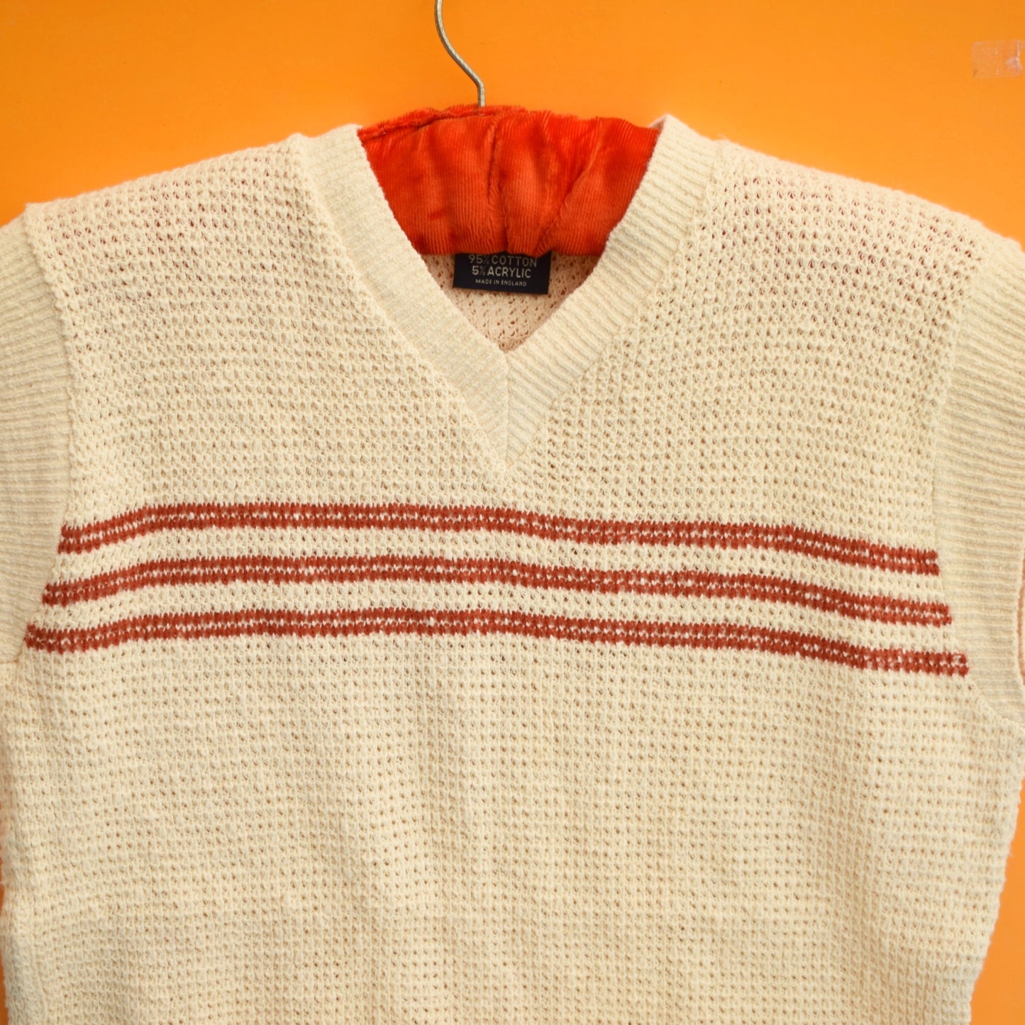 Vintage 1970s Tank Tops - Knitted - Cream / Rusty Red / Ochre by Vintage