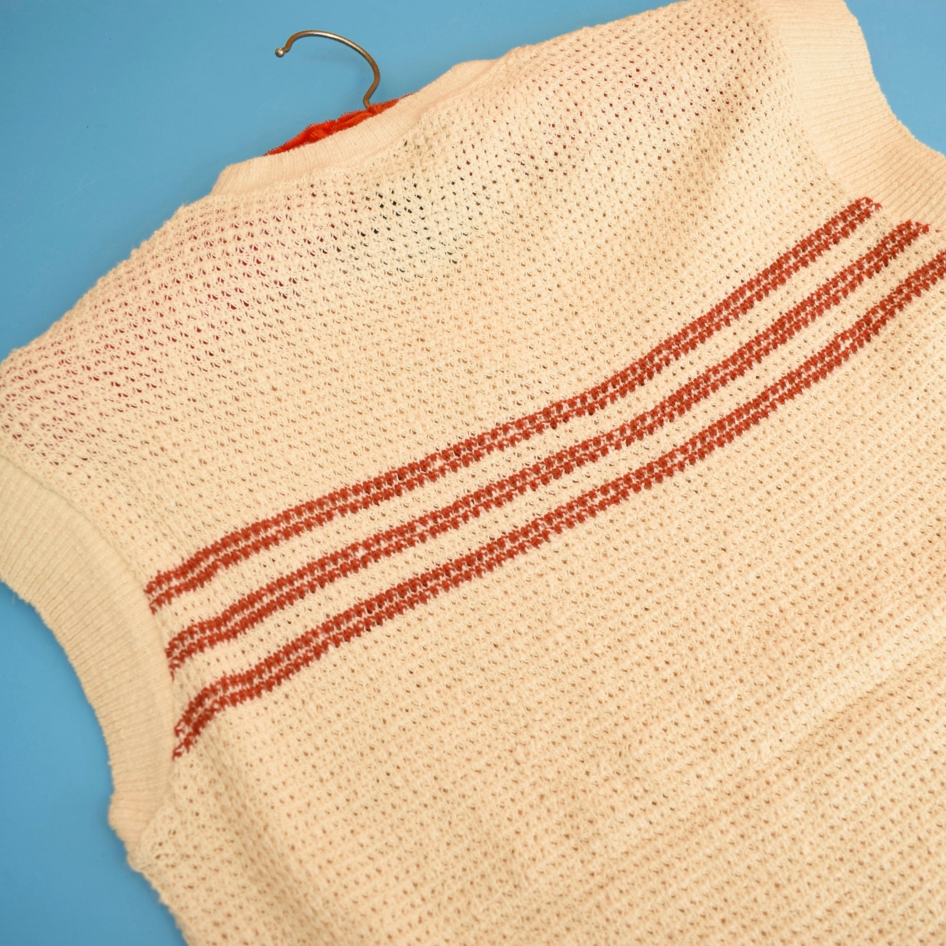Vintage 1970s Tank Tops - Knitted - Cream / Rusty Red / Ochre by Vintage