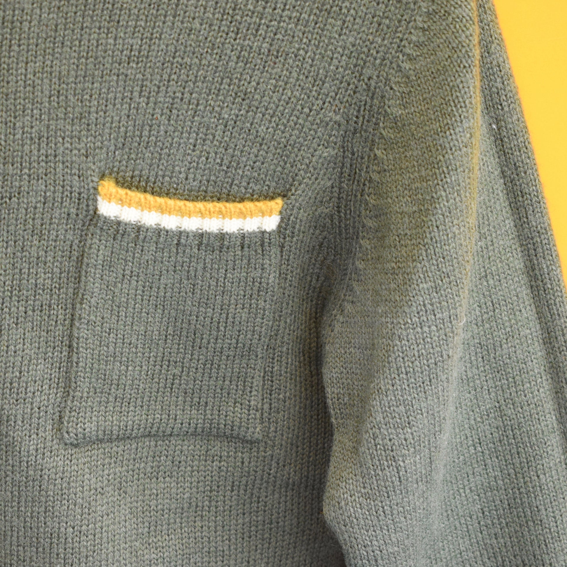 Vintage 1970s Khaki / OliveZip Up Top - 100% Wool - Unisex Mod by Pineapple Retro