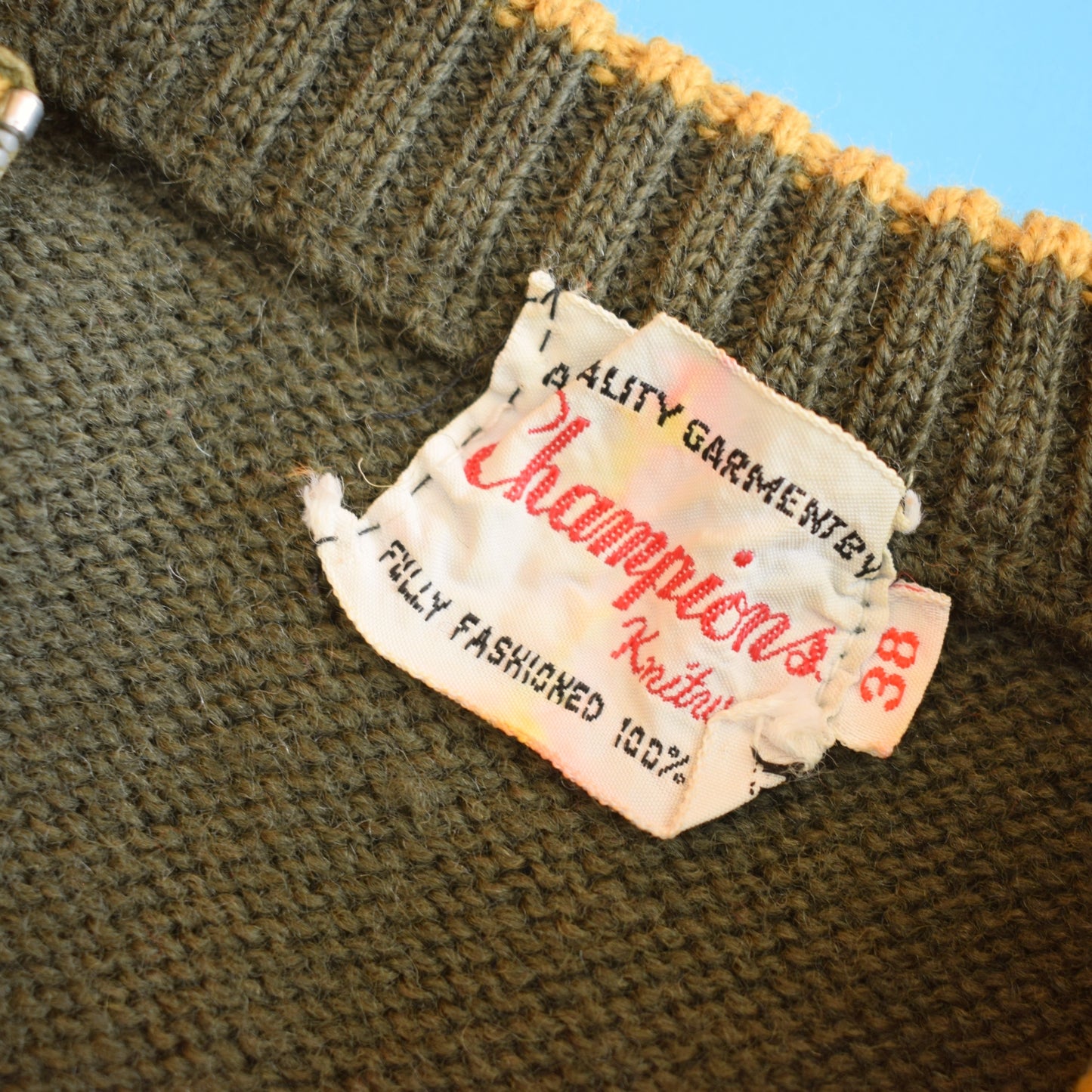 Vintage 1970s Khaki / OliveZip Up Top - 100% Wool - Unisex Mod by Pineapple Retro
