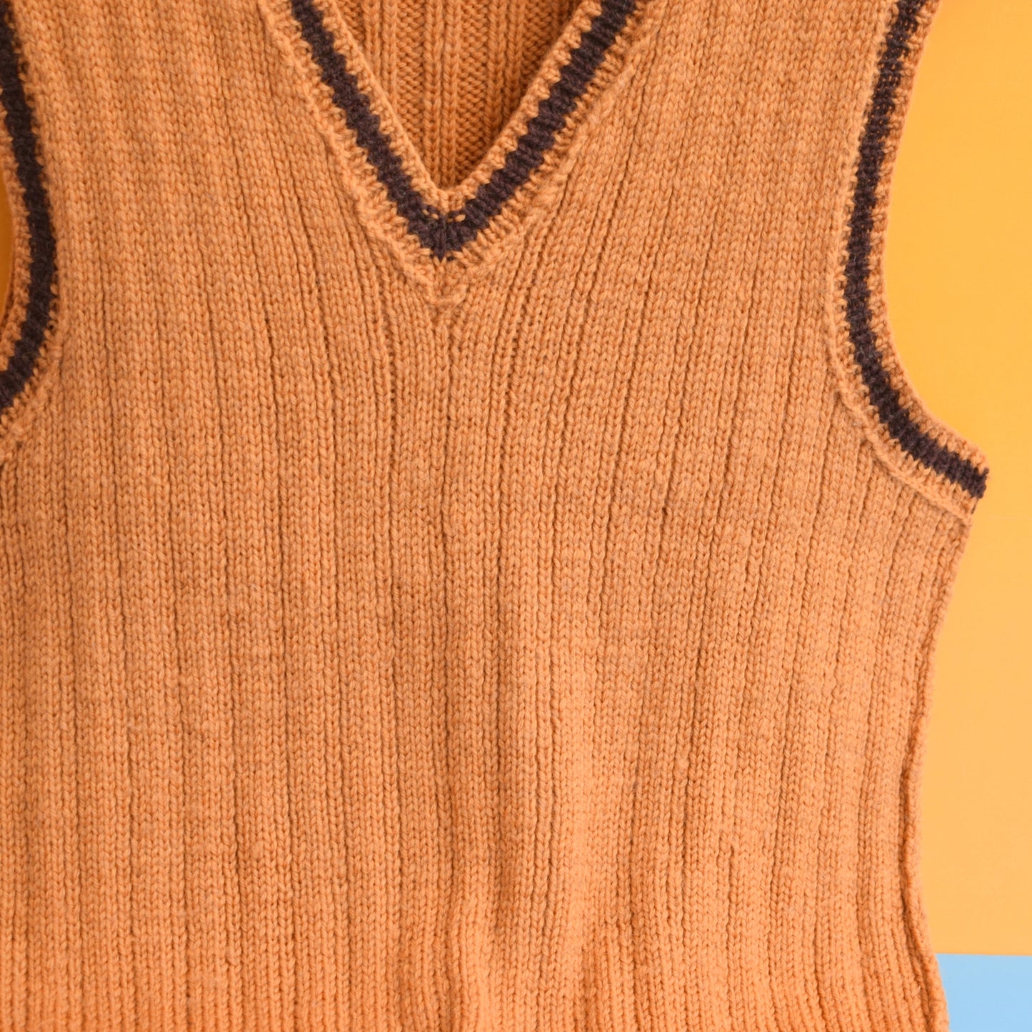 Vintage 1970s Tank Tops - Knitted - Cream / Rusty Red / Ochre by Vintage