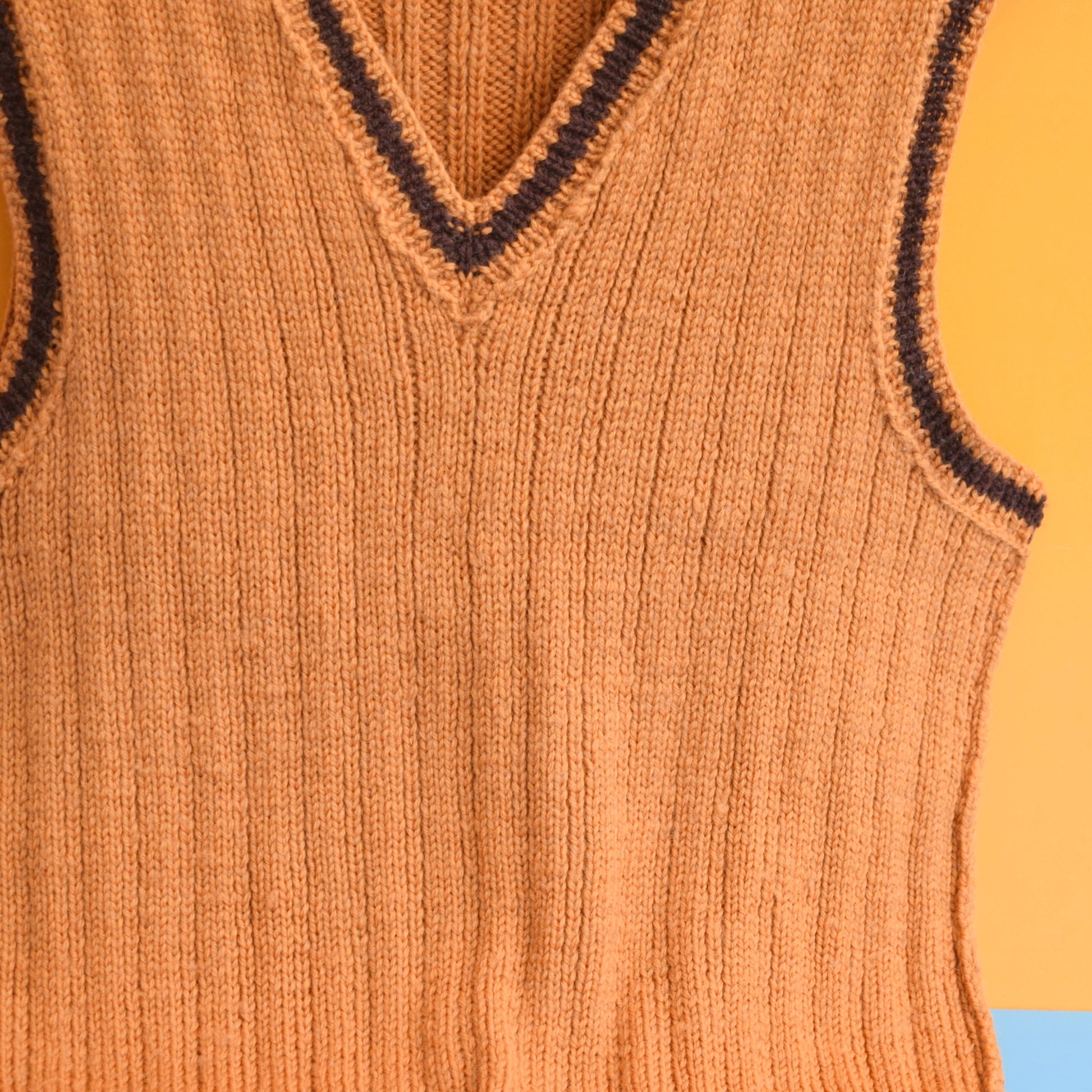 Vintage 1970s Tank Tops - Knitted - Cream / Rusty Red / Ochre by Vintage
