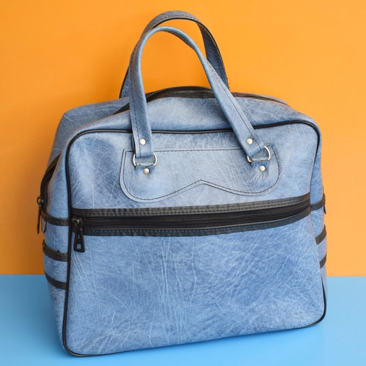 Vintage 1970s Hand Luggage / Sports Bag - Blue & Black