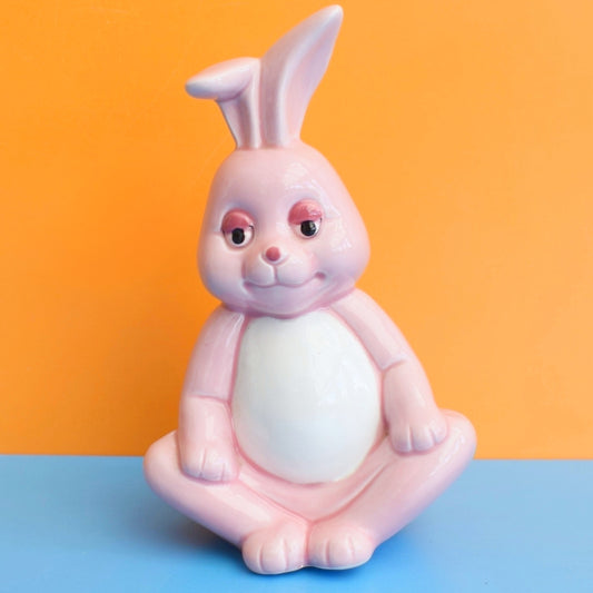 Vintage 1980s Ceramic Money Box - Pink Bunny by Pineapple Retro
