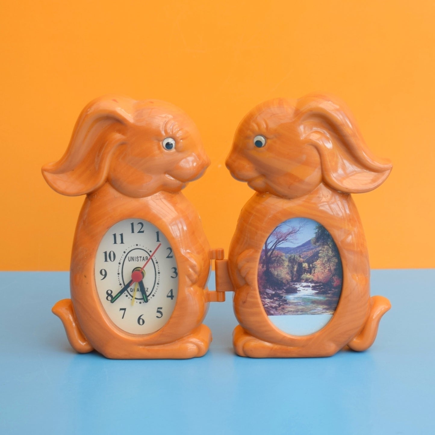 Vintage 1970s Kitsch Double Picture Frame & Clock - Rabbit by pineapple Retro