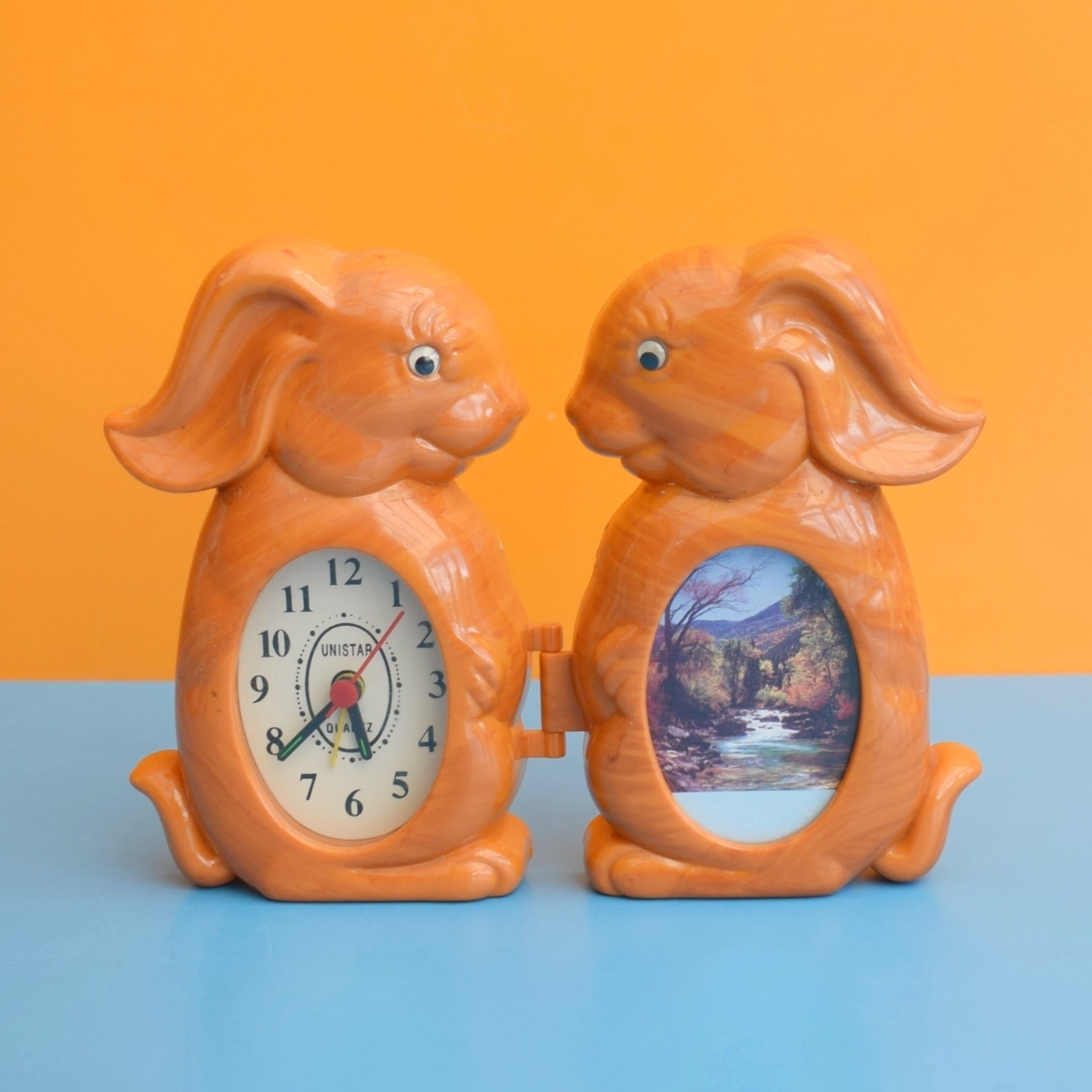 Vintage 1970s Kitsch Double Picture Frame & Clock - Rabbit by pineapple Retro