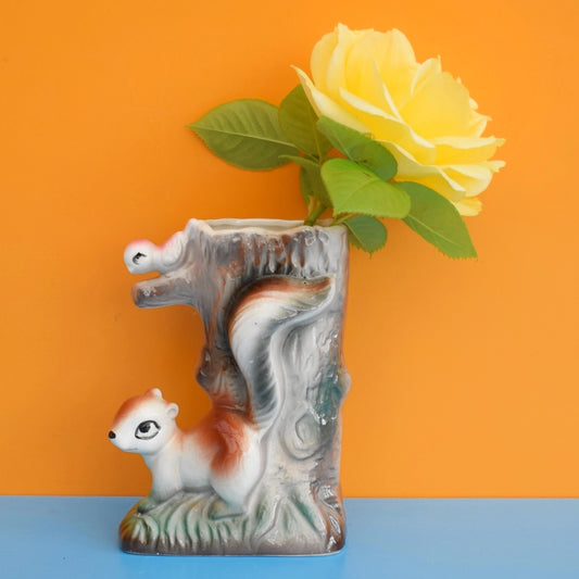 Vintage 1960s Kitsch Ceramic Tree Trunk Bunny Or Squirrel Vase