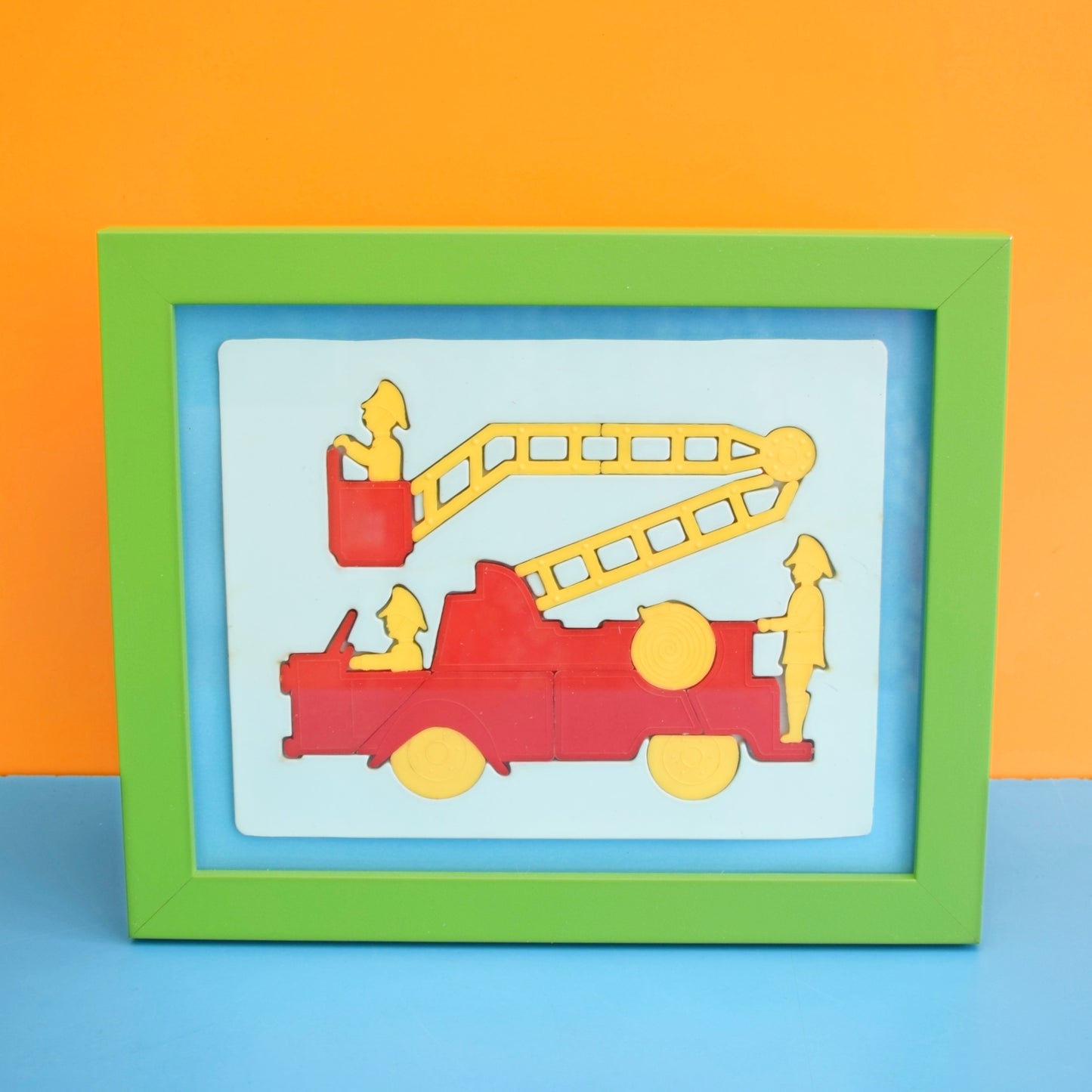 Vintage 1960s Unique Plastic Puzzle Picture - Fire Engine