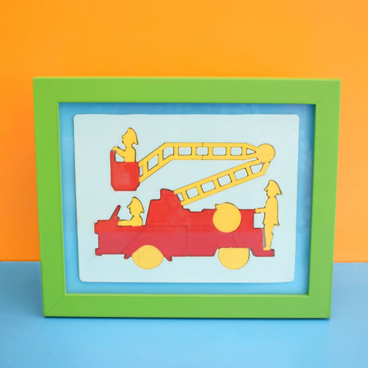 Vintage 1960s Unique Plastic Puzzle Picture - Fire Engine