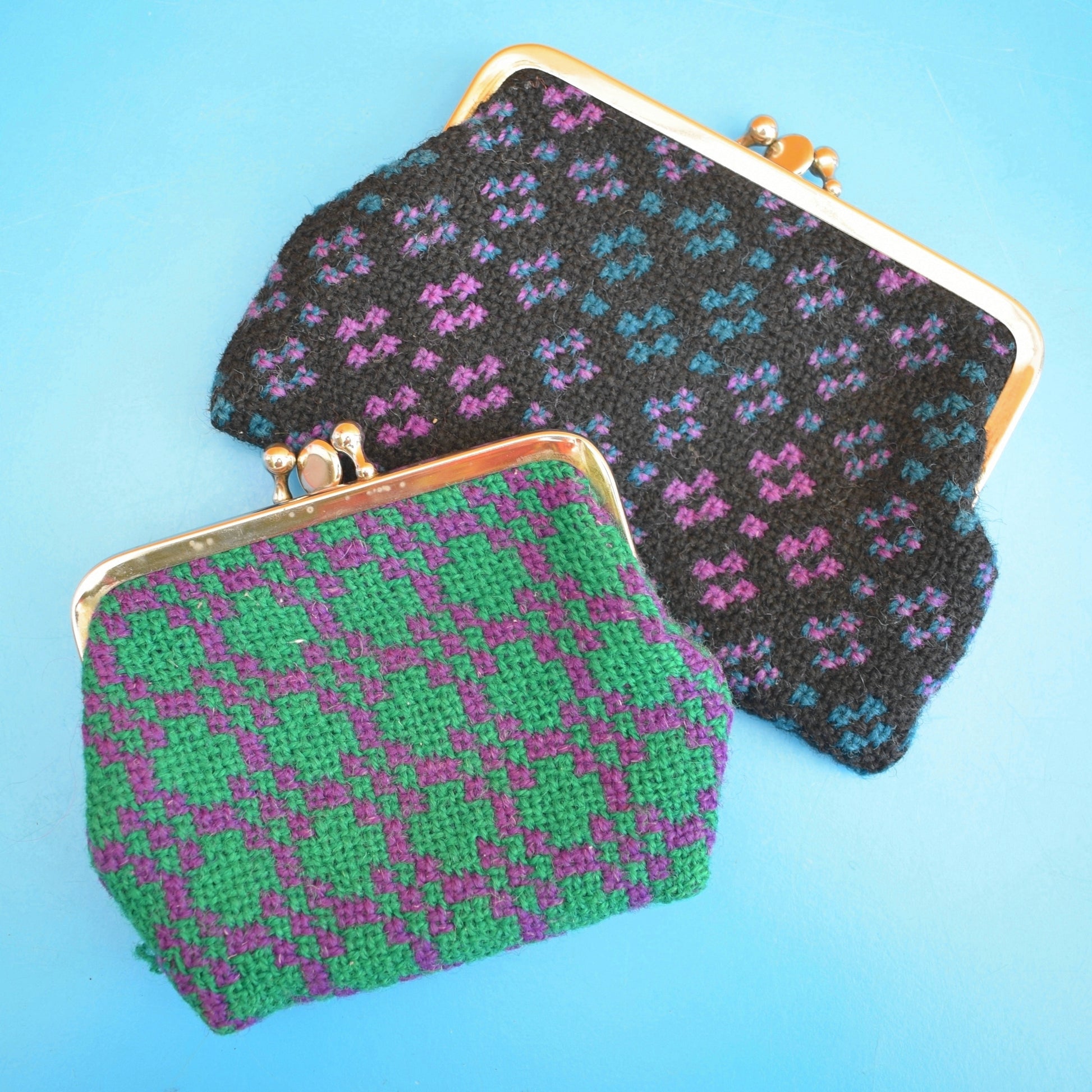 Vintage 1960s Welsh Tapestry Purses - Purple / Green by Vintage