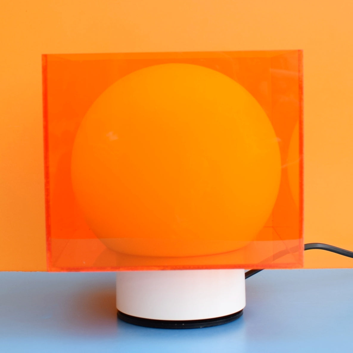 Vintage 1960s Orange Perspex / Glass Cube Lamp - Thorne