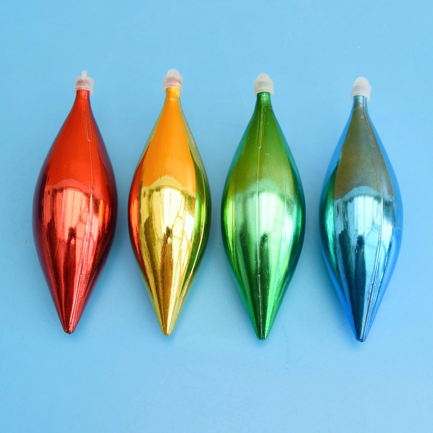 Vintage 1970s Plastic Christmas Baubles x4 Rainbow