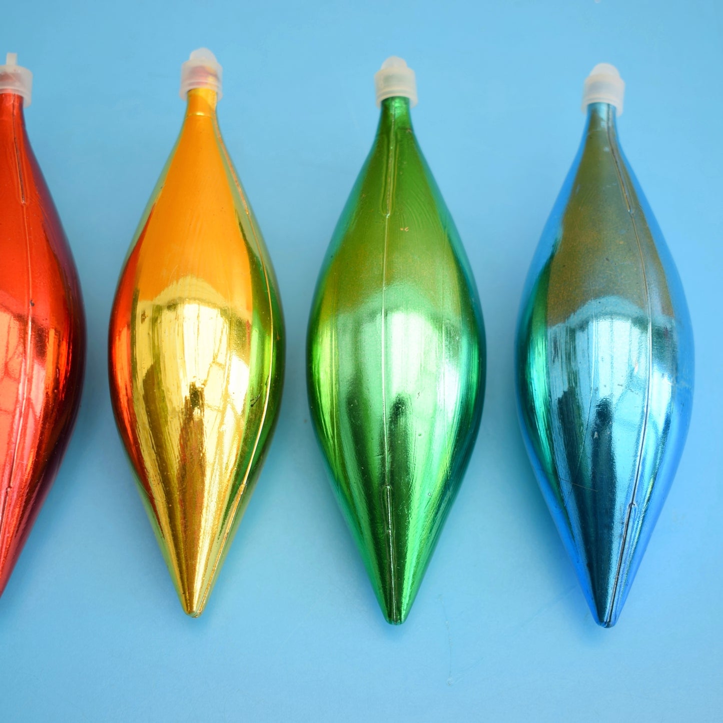 Vintage 1970s Plastic Christmas Baubles x4 Rainbow