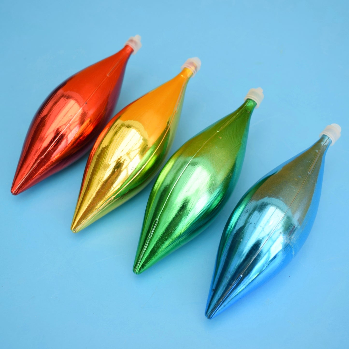 Vintage 1970s Plastic Christmas Baubles x4 Rainbow