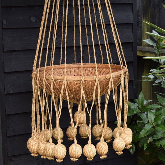 Vintage 1970s Handmade Large Macrame Hanging Planter/ Side Table