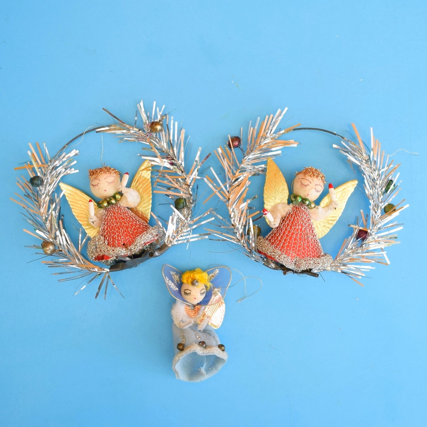 Vintage 1960s Kitsch Angel / Fairy Figures In Wreaths - Small Tree
