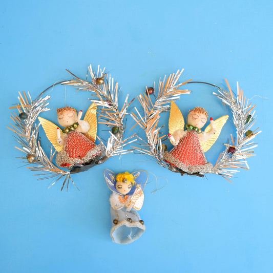 Vintage 1960s Kitsch Angel / Fairy Figures In Wreaths - Small Tree