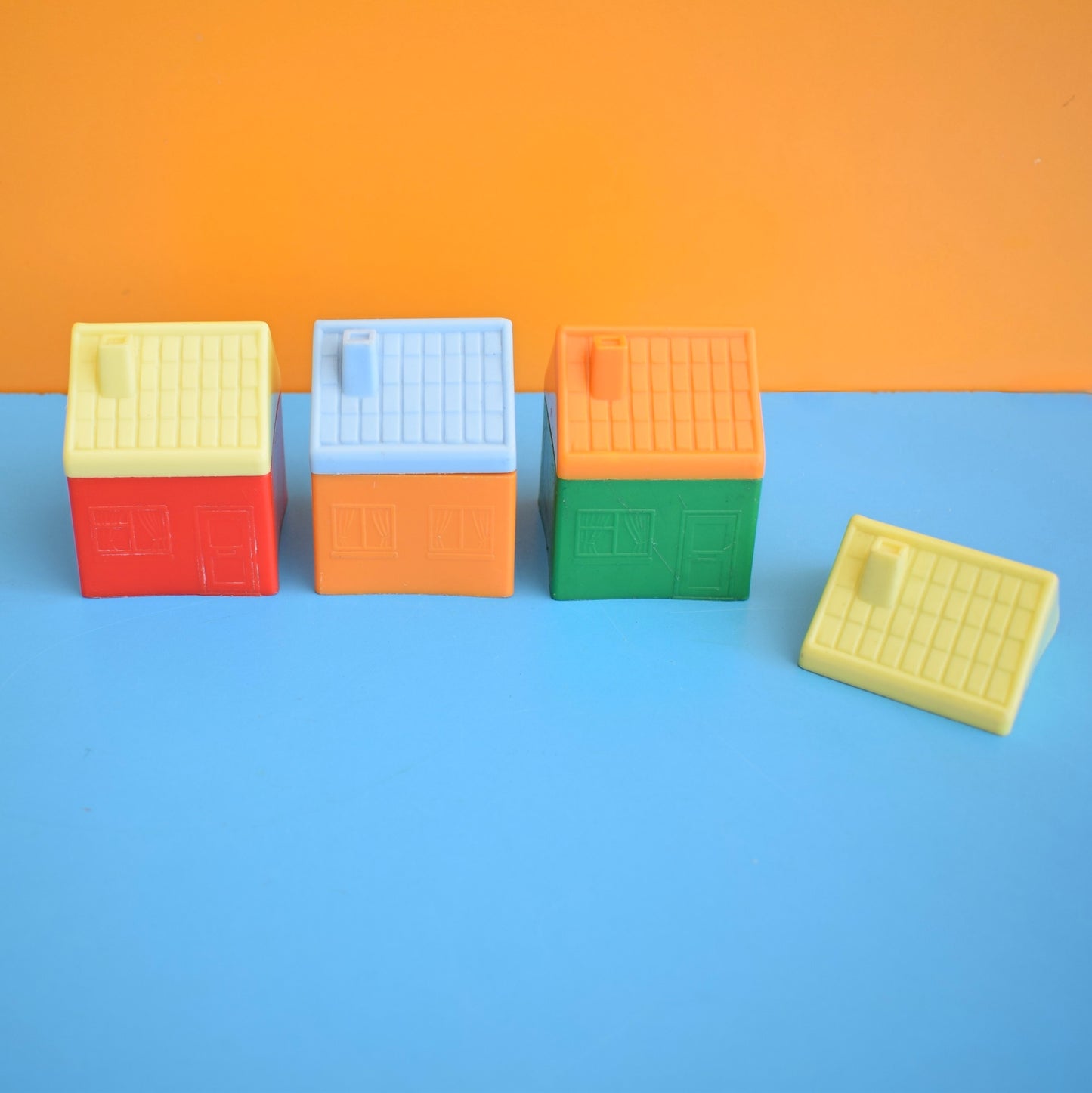 Vintage 1960s Plastic Stacking Toy Houses - Sunny Smile Toys